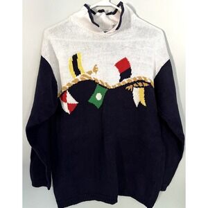 Vintage London Fog Sweater Mens Large Nautical Flags‎ Pullover Knit 90s